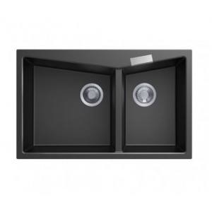 Aqu Matte Black Double Bowl Carysil Granite Stone Kitchen Sink